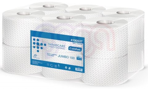 Papier toaletowy celuloza, 2 warstwy, biały, 100m - 800 listków (12szt) VELVET PROFESSIONAL JUMBO 4100537